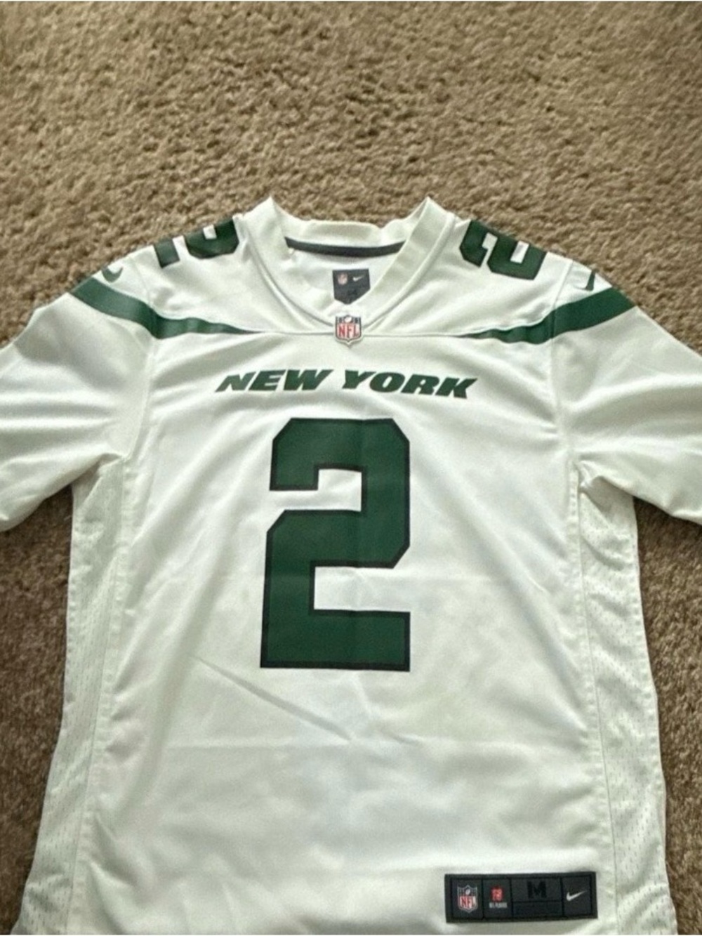 Nike White and Green New York Football Jersey